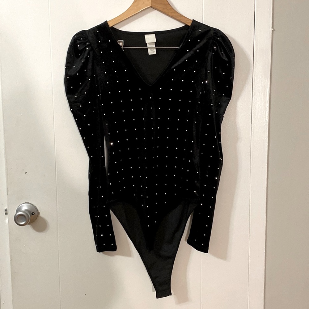 Bedazzled velvet body suit